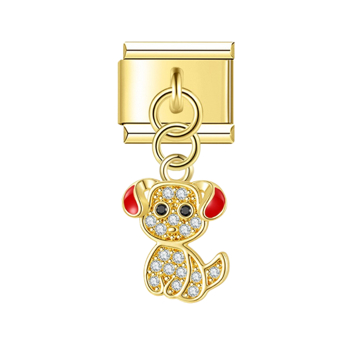 Red Ear Puppy with CZ – gold Italian pendant charm by Italycharm