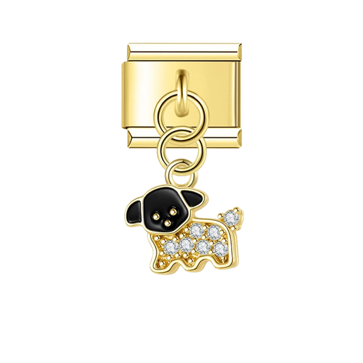 Black Head Puppy with CZ – gold Italian pendant charm by Italycharm