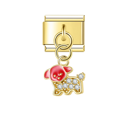 Red Head Puppy with CZ – gold Italian pendant charm by Italycharm