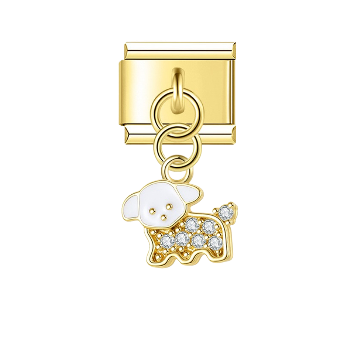 White Head Puppy with CZ – gold Italian pendant charm by Italycharm