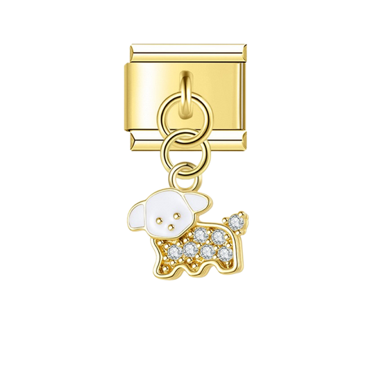 White Head Puppy with CZ – gold Italian pendant charm by Italycharm