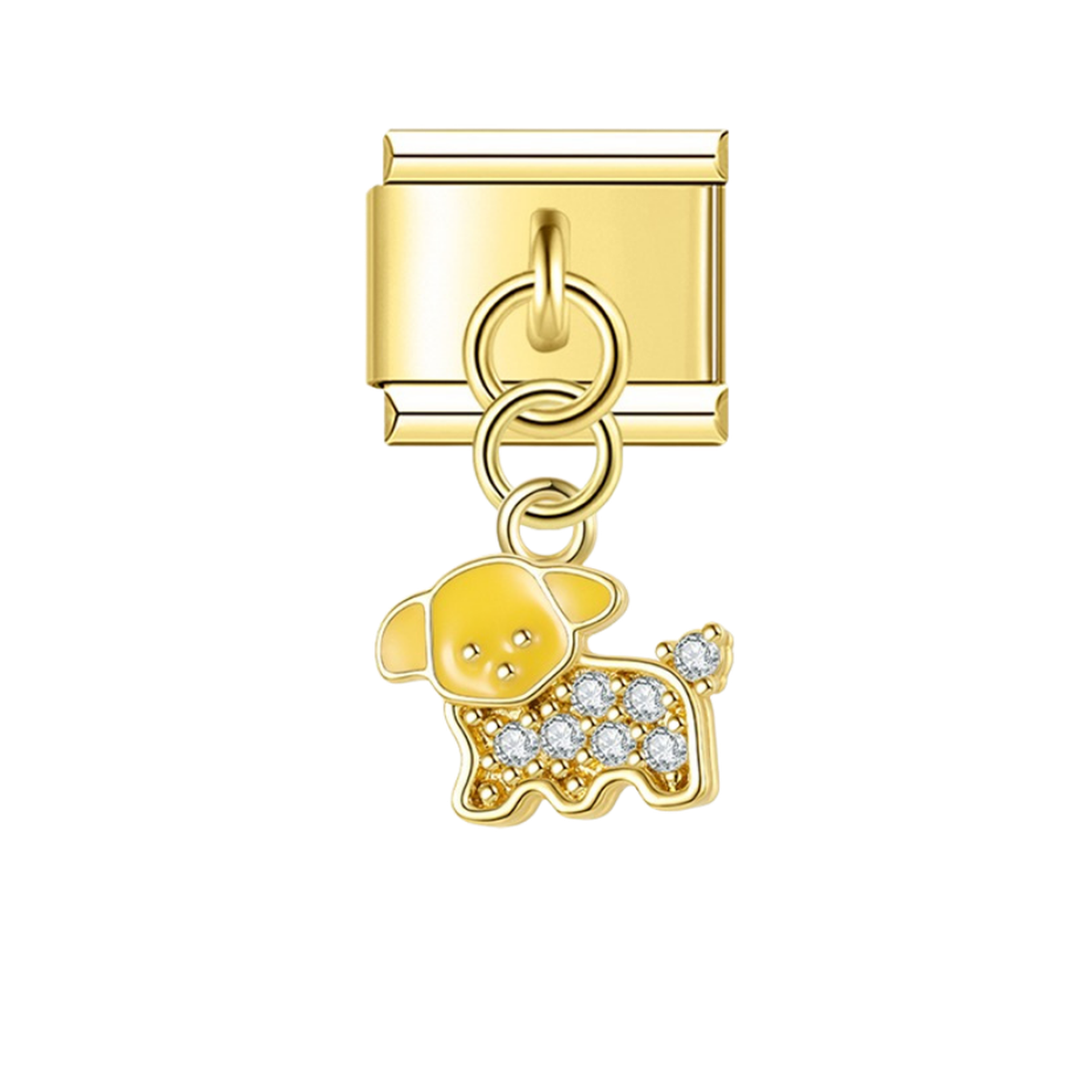 Yellow Head Puppy with CZ – gold Italian pendant charm by Italycharm