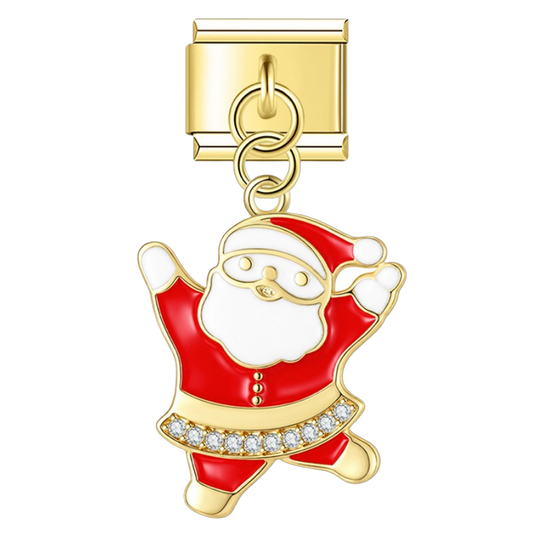 Dancing Santa with CZ – gold Italian pendant charm by Italycharm