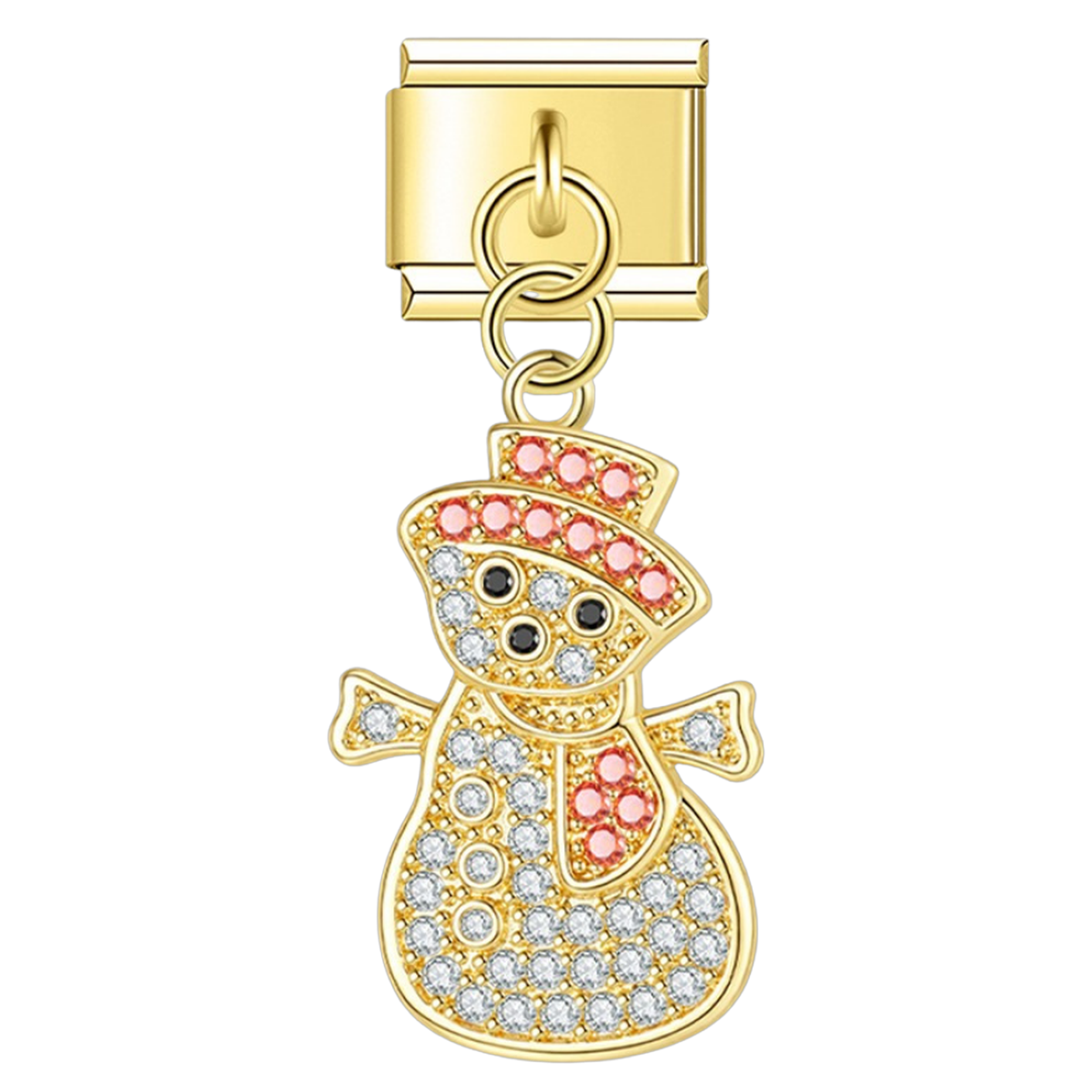 Pink Hat Snowman with CZ – gold Italian pendant charm by Italycharm