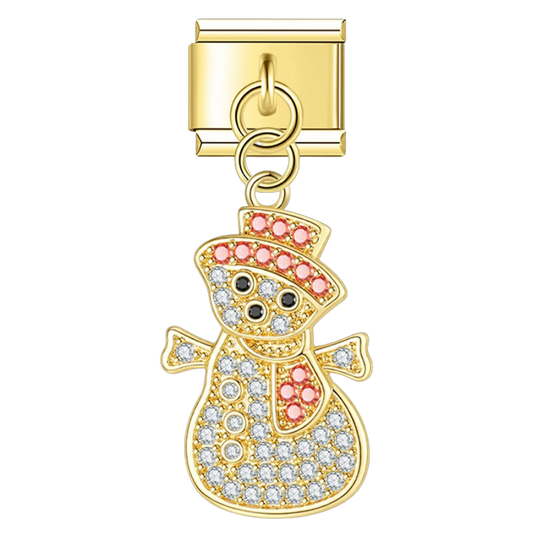 Pink Hat Snowman with CZ – gold Italian pendant charm by Italycharm