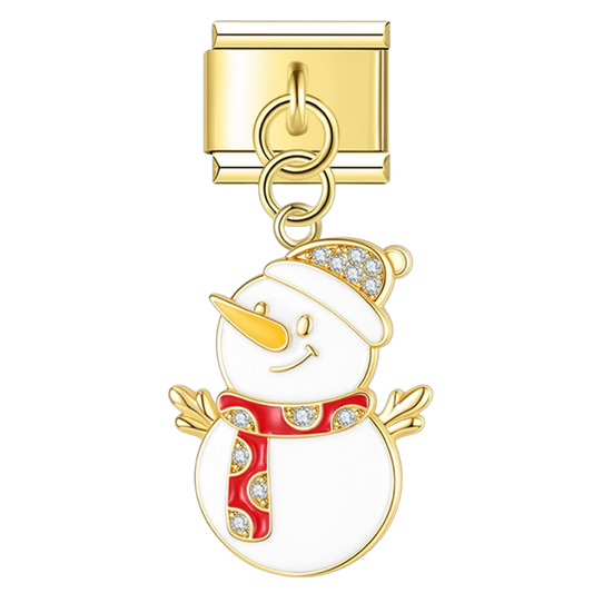 Red Scarf Snowman – gold Italian pendant charm by Italycharm