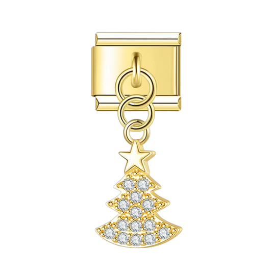 Starry Christmas Tree with CZ – gold Italian pendant charm by Italycharm