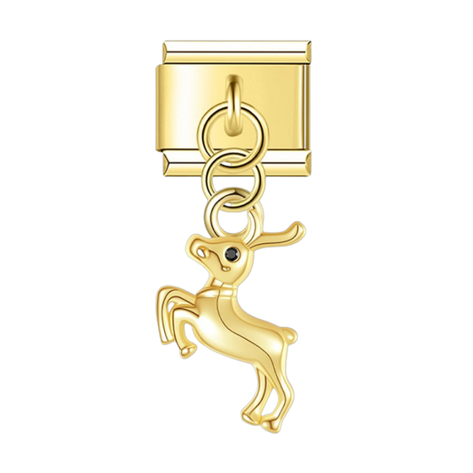 Leaping Reindeer – gold Italian pendant charm by Italycharm