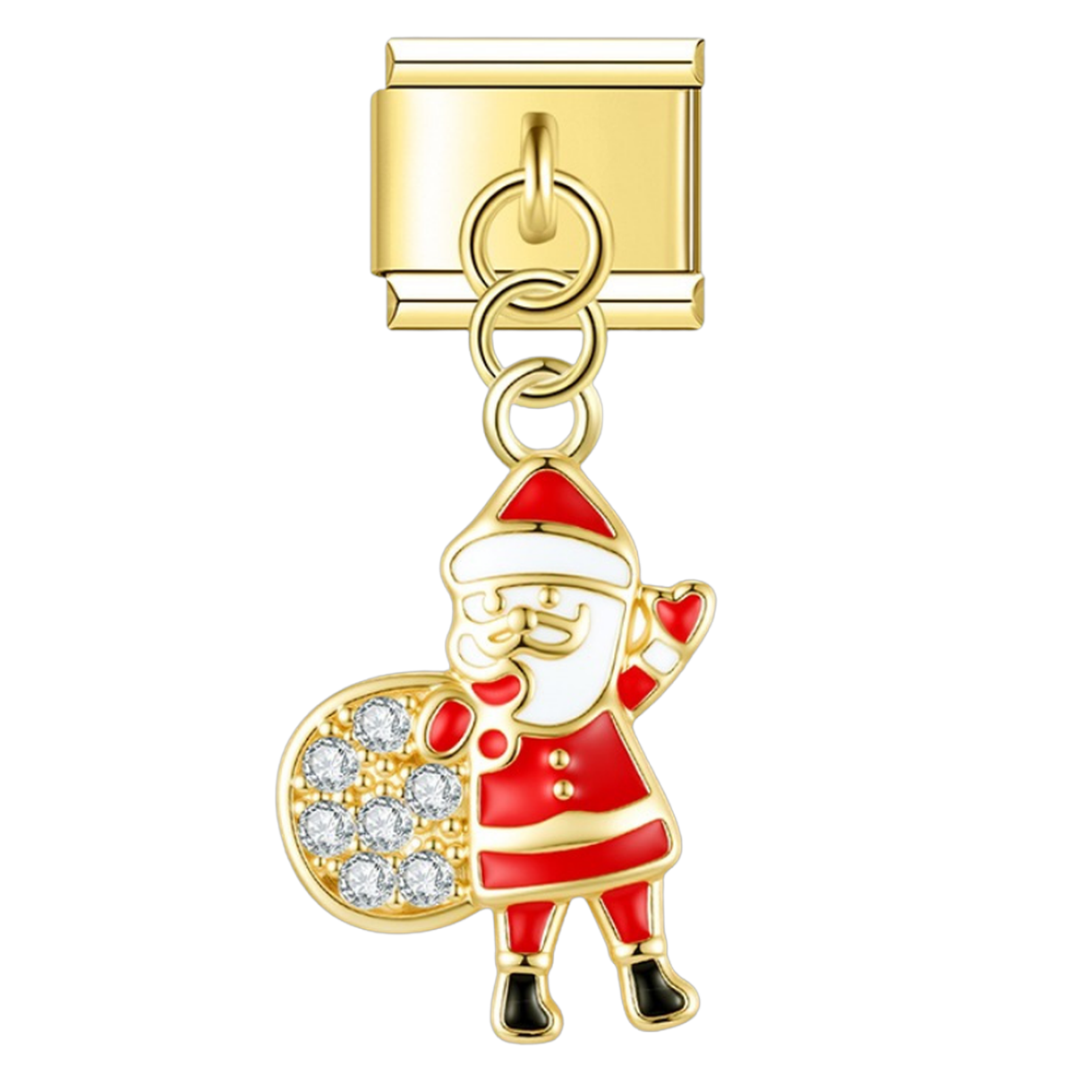 Santa with CZ Sack – gold Italian pendant charm by Italycharm