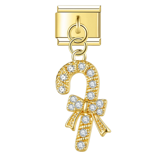 Candy Cane Bow with CZ – gold Italian pendant charm by Italycharm