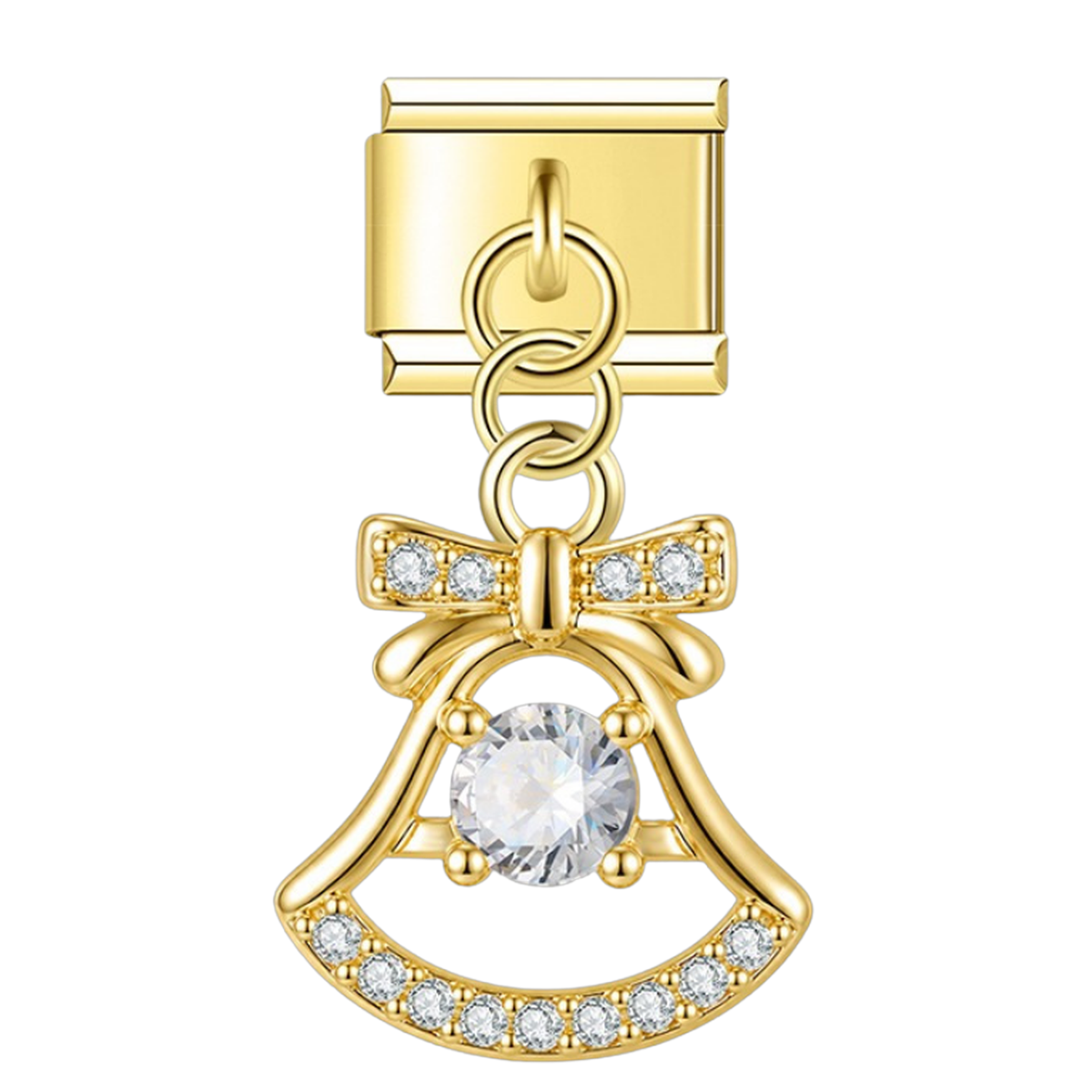 Bow Bell with CZ – gold Italian pendant charm by Italycharm