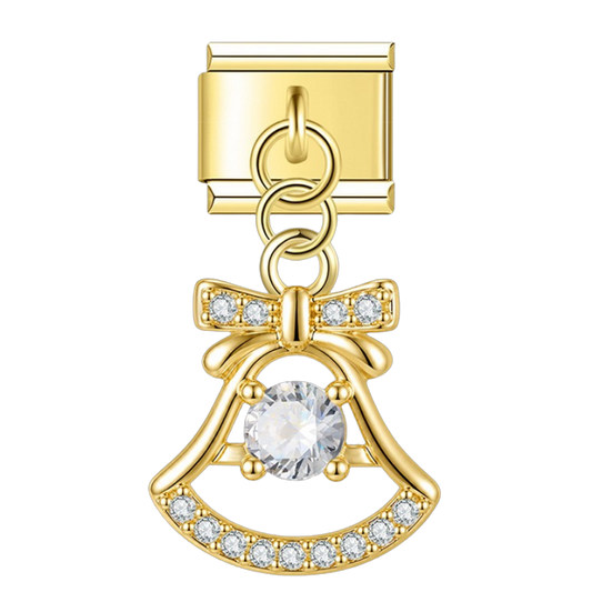 Bow Bell with CZ – gold Italian pendant charm by Italycharm