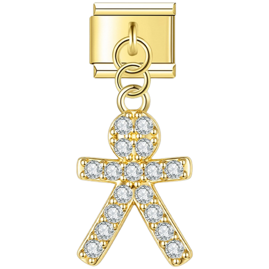 Gingerbread Man with CZ – gold Italian pendant charm by Italycharm