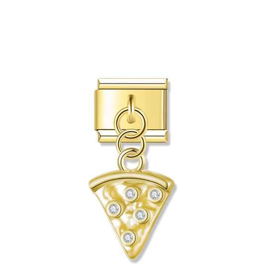 Crystal Pizza Slice with CZ - Gold Pendant Charm