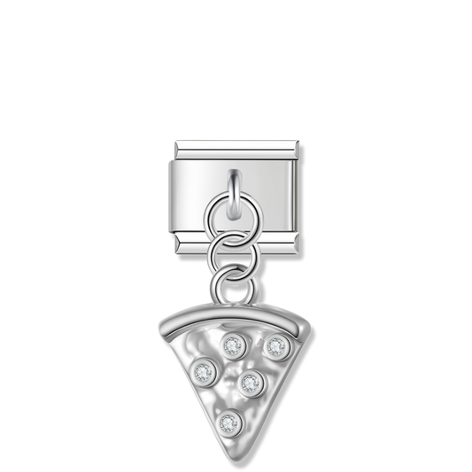 Crystal Pizza Slice with CZ - Silver Pendant Charm