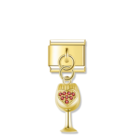 Red Crystal Wine Glass - Gold Pendant Charm