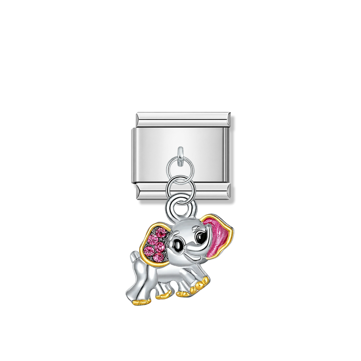 Pink Eared Elephant – silver Italian pendant charm by Italycharm