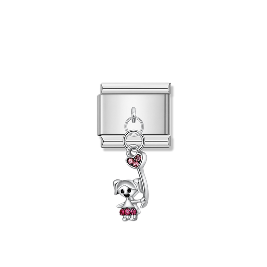 Little Girl with Heart Balloon – silver Italian pendant charm by Italycharm