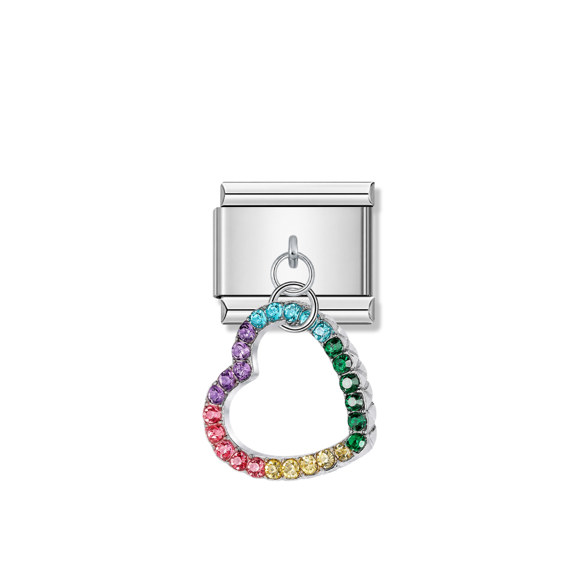 Colorful Heart Frame with Stones – silver Italian pendant charm by Italycharm