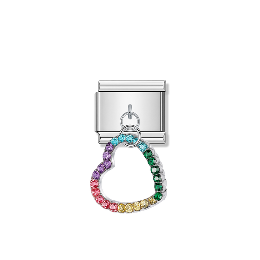 Colorful Heart Frame with Stones – silver Italian pendant charm by Italycharm