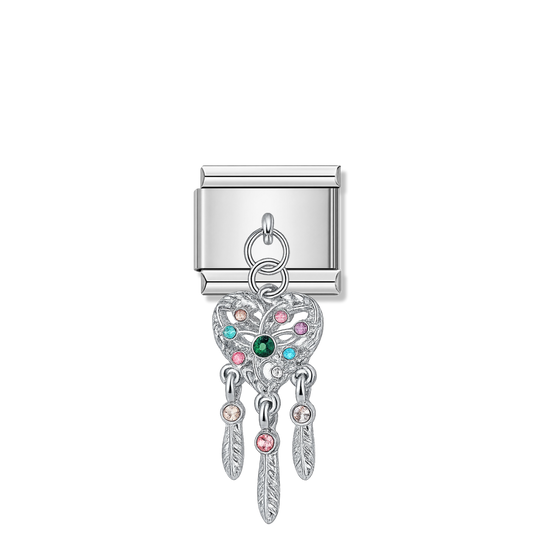 Heart Dream Catcher with Sparkling Stones – silver Italian pendant charm by Italycharm