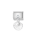 White Shell with Resin Pearl – Silver Italian Pendant Charm