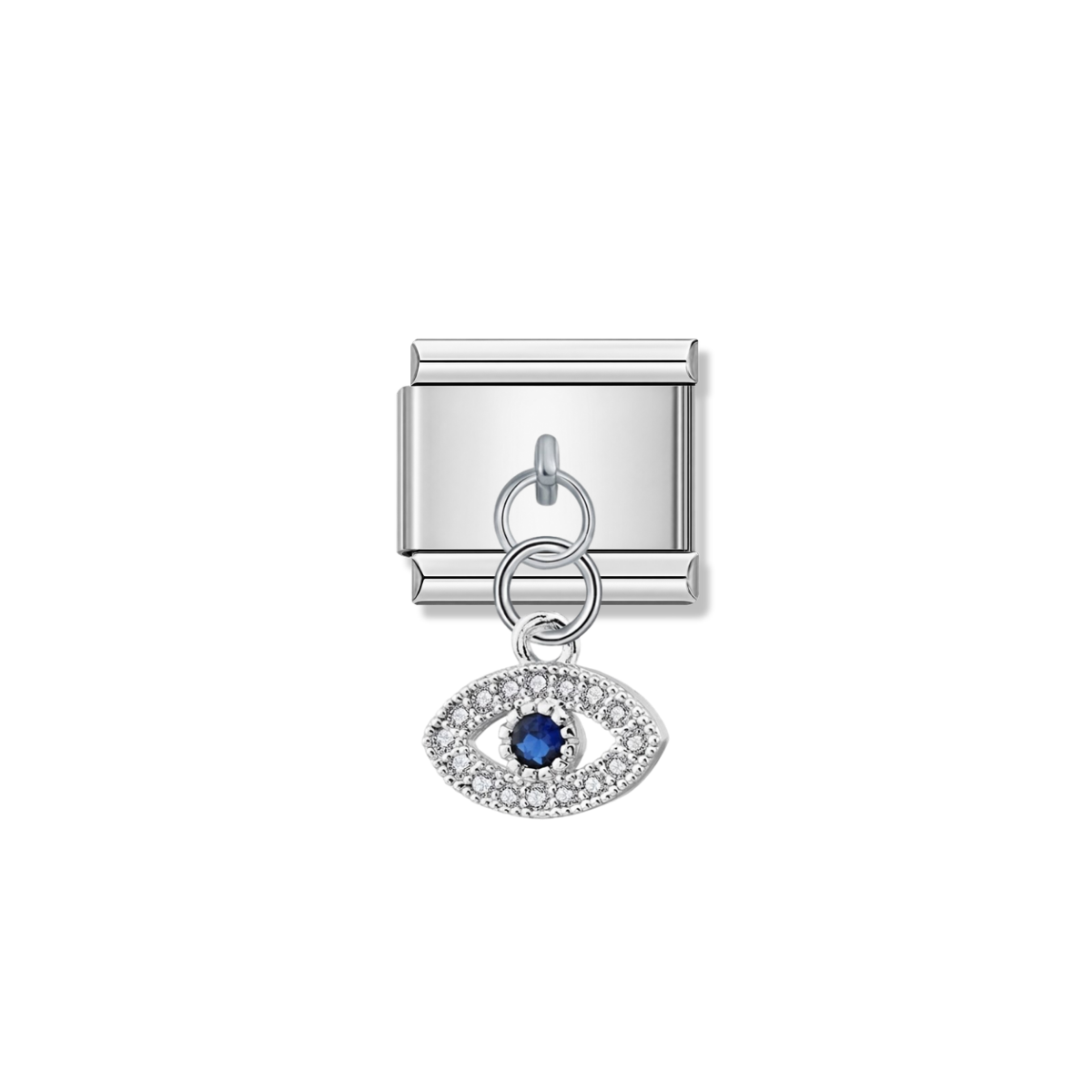 Sparkling Blue Eye with CZ – silver Italian pendant charm by Italycharm