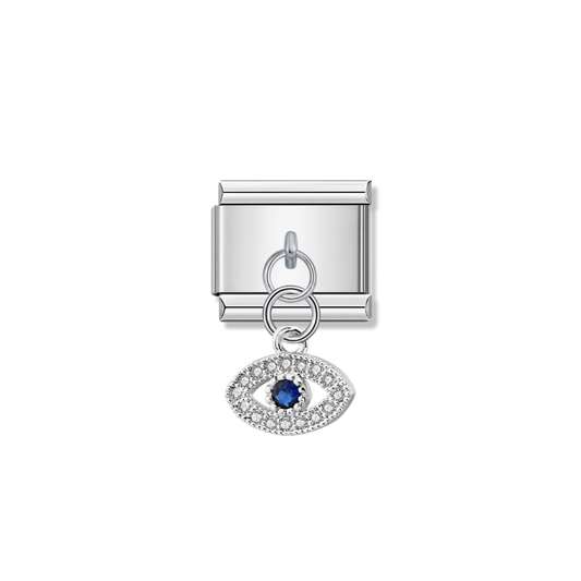 Sparkling Blue Eye with CZ – silver Italian pendant charm by Italycharm