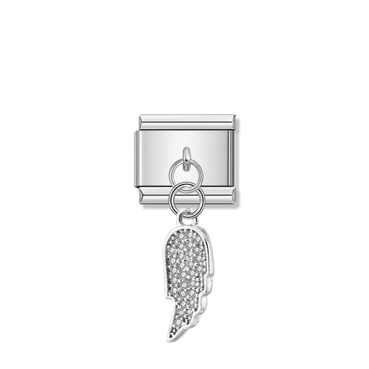 Wing Shiny with CZ – silver Italian pendant charm by Italycharm
