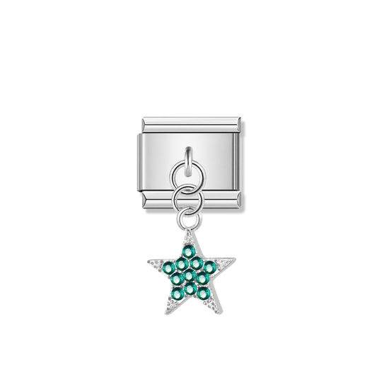 Star with Green Stones – silver Italian pendant charm by Italycharm