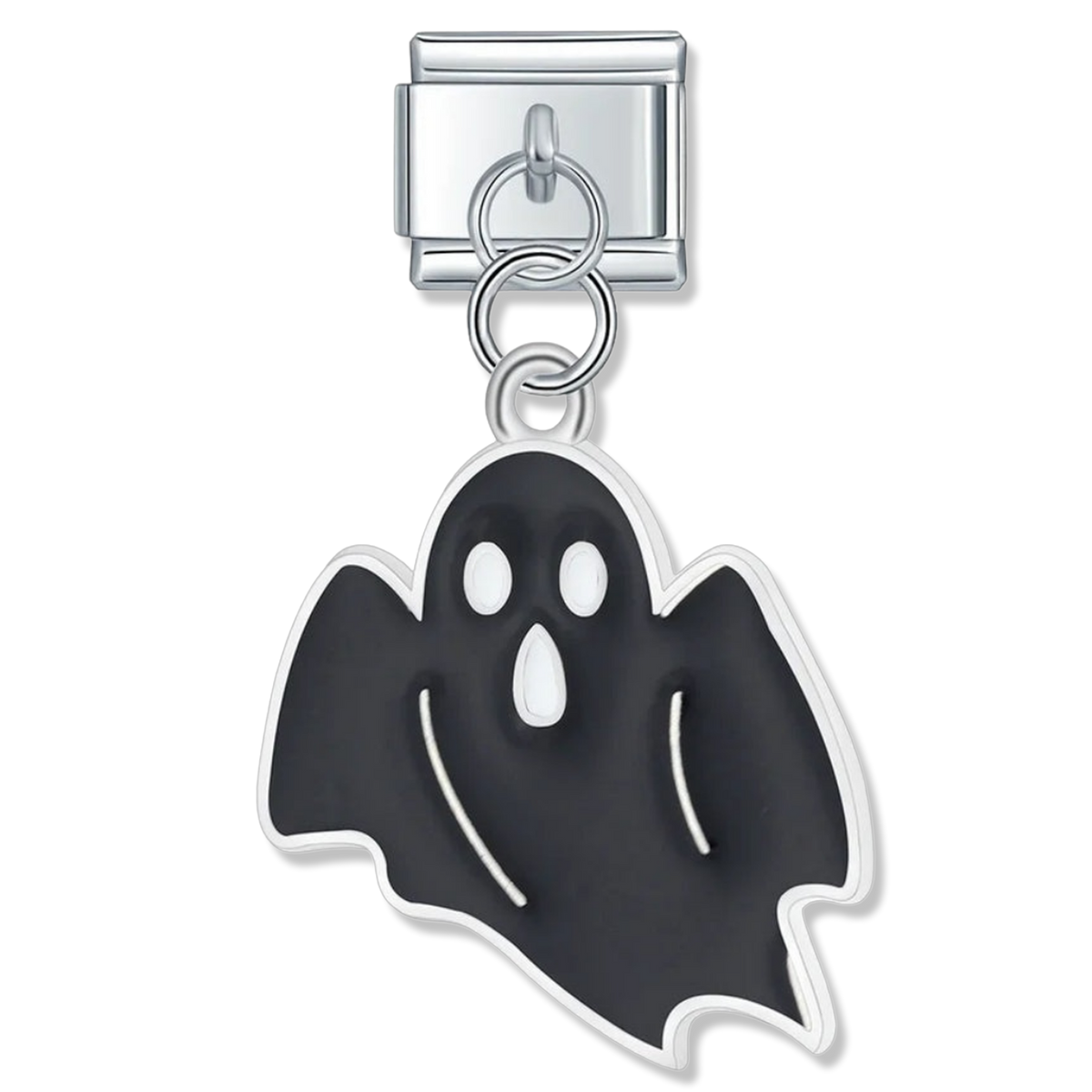 White Spooky Cat - Silver Pendant Charm