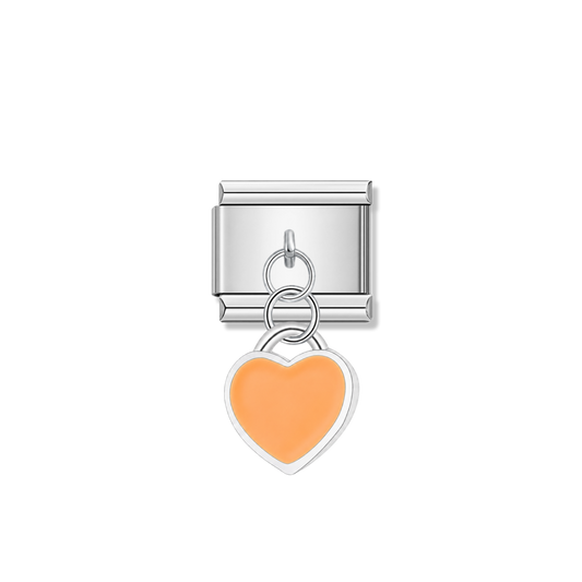 Orange Heart – Silver Italian Pendant Charm – Italian charm by Italycharm