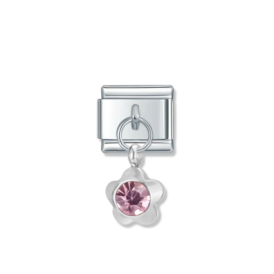 October Birthstone Flower - Silver Pendant Charm