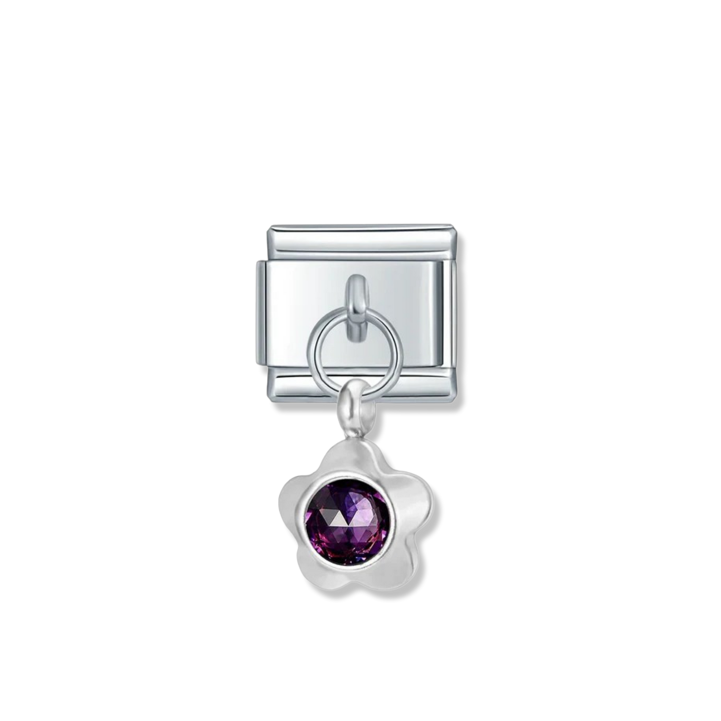 February Birthstone Flower - Silver Pendant Charm