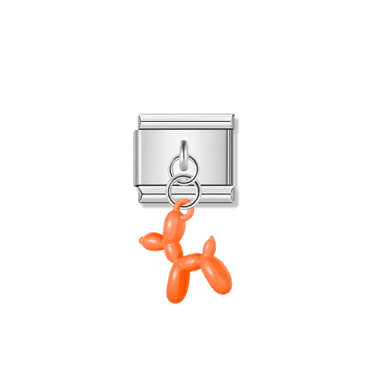 Orange Balloon Dog – silver Italian pendant charm by Italycharm