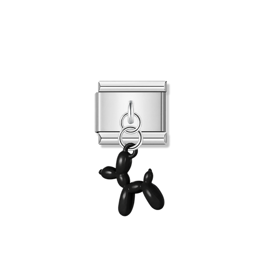 Black Balloon Dog – silver Italian pendant charm by Italycharm