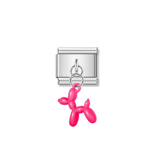 Hot Pink Balloon Dog – silver Italian pendant charm by Italycharm