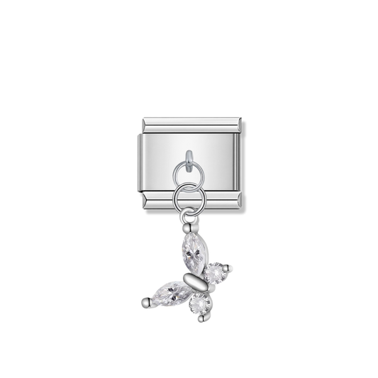 Crystal Butterfly – silver Italian pendant charm by Italycharm