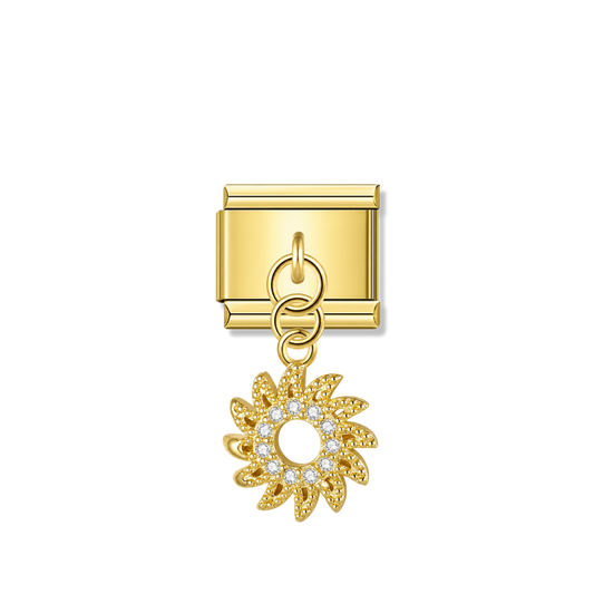 Golden Sunflower with CZ – gold Italian pendant charm by Italycharm