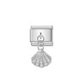 Sparkling Seashell with CZ - Silver Pendant Charm