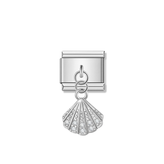 Sparkling Seashell with CZ – silver Italian pendant charm by Italycharm