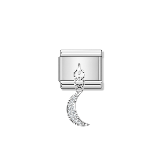 Crescent Moon with CZ – silver Italian pendant charm by Italycharm