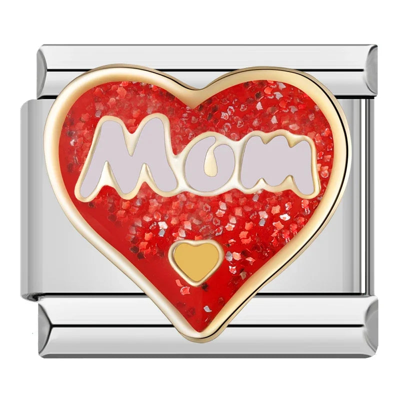 Mom Sparkling Heart - Silver Charm