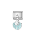 Blue Shell with Resin Pearl – Silver Italian Pendant Charm