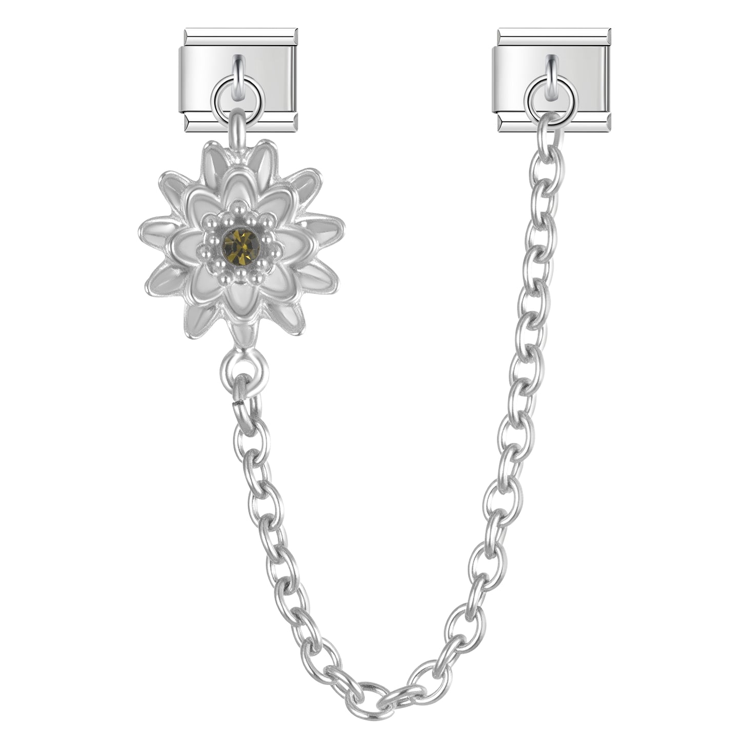 December Birth Flower Dahlia with CZ - Silver Chain Charm