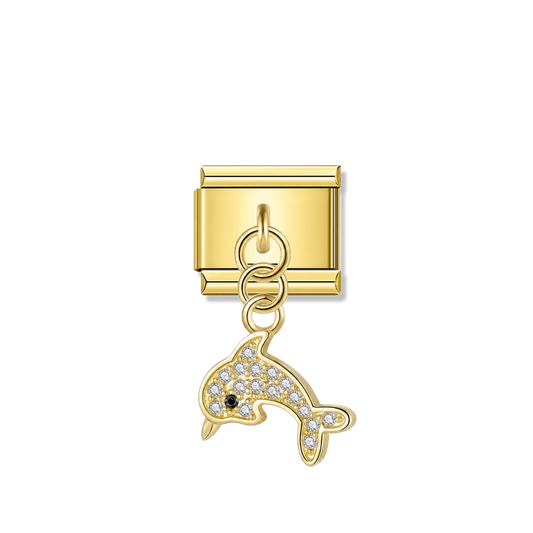 Dolphin with CZ – gold Italian pendant charm by Italycharm