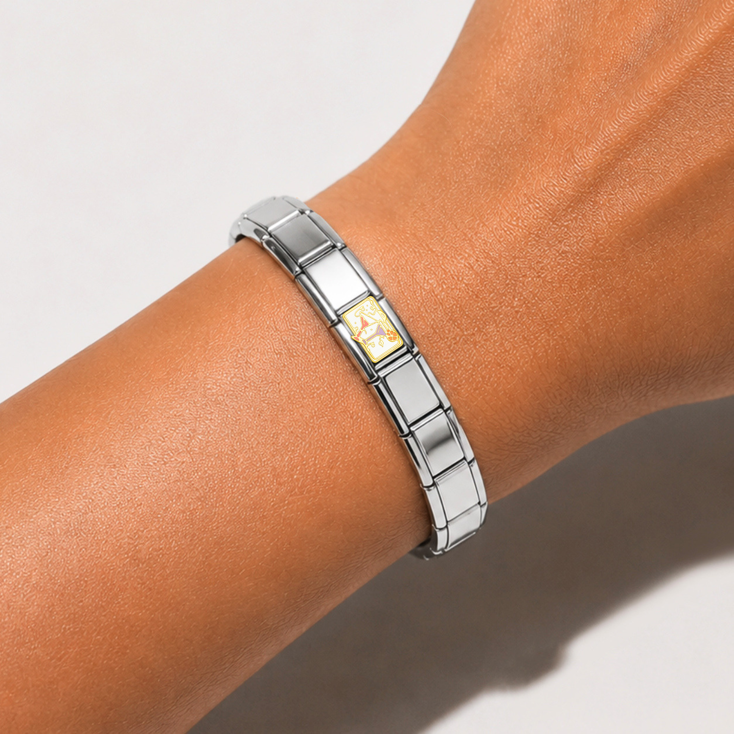 Drink & Celebrate – silver Italian charm worn on an Italian charm bracelet
