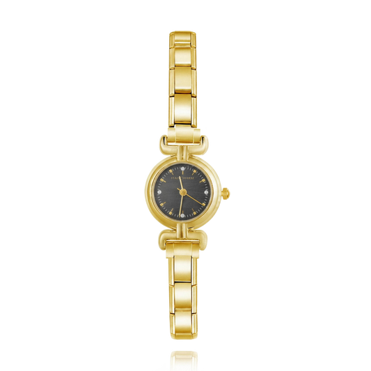 Duet Élégance – Black Dial Gold Women's Watch | Italycharm – Italian charm watch by Italycharm