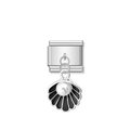 Black Shell with Resin Pearl – Silver Italian Pendant Charm