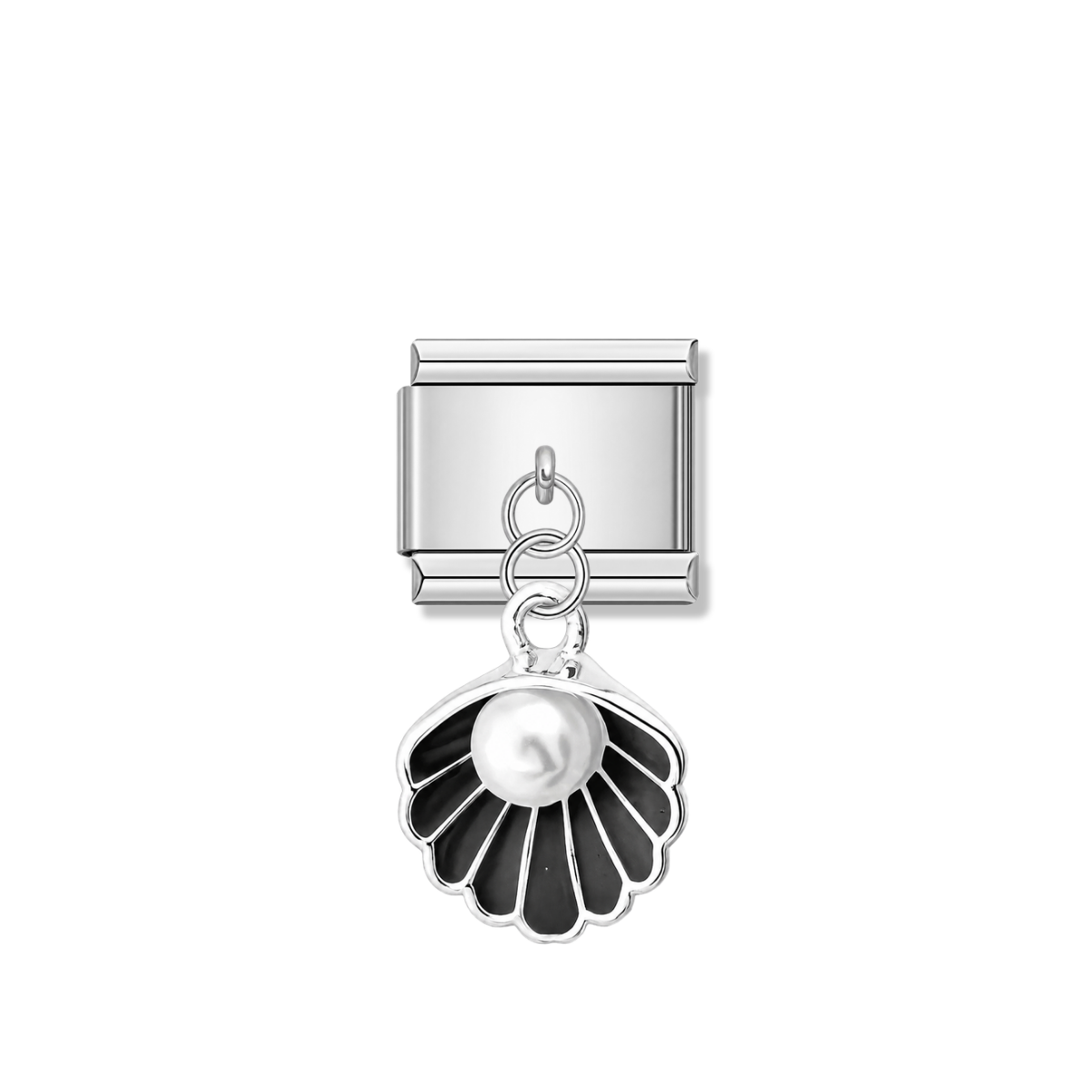 Black Shell with Resin Pearl – Silver Italian Pendant Charm – Italian charm by Italycharm